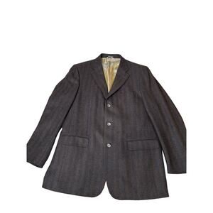 Ibiza Sport Coat Blazer Men's Brown Stripe Textured Flannel Wool Cashmere blend